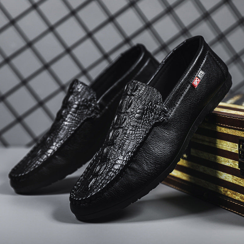 Men’s Korean Slip-On Loafers – Crocodile Pattern Casual Shoes