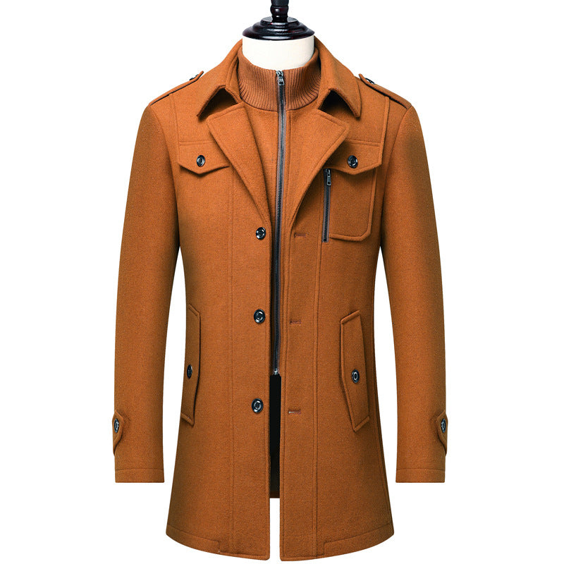 Men’s Mid-Length Wool Coat Winter Thick Warm Jacket