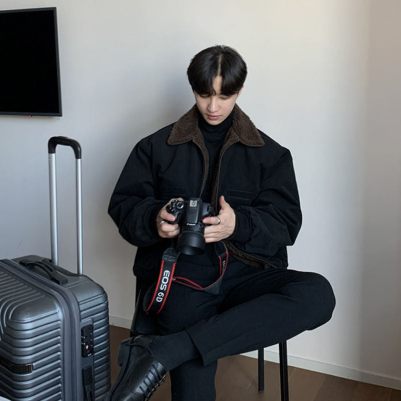 Korean-Style Men’s Lamb Wool Jacket – Retro Short Winter Coat