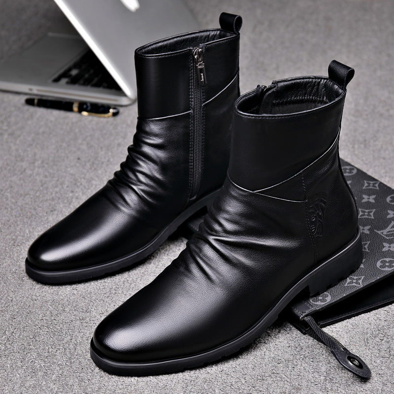 Winter Mid High-Top Cowhide Boots – Fleece-Lined Comfort