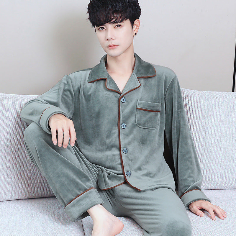Men’s Coral Velvet Loungewear – Thick Two-Piece Set