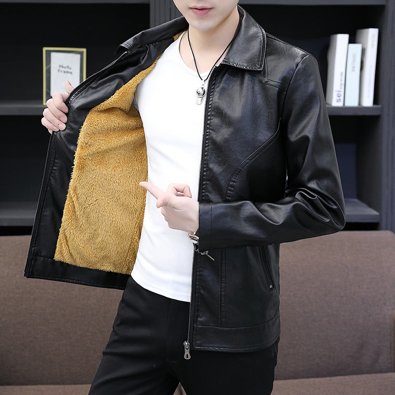 Men’s High-Quality Fleece-Lined Leather Jacket Plus Size