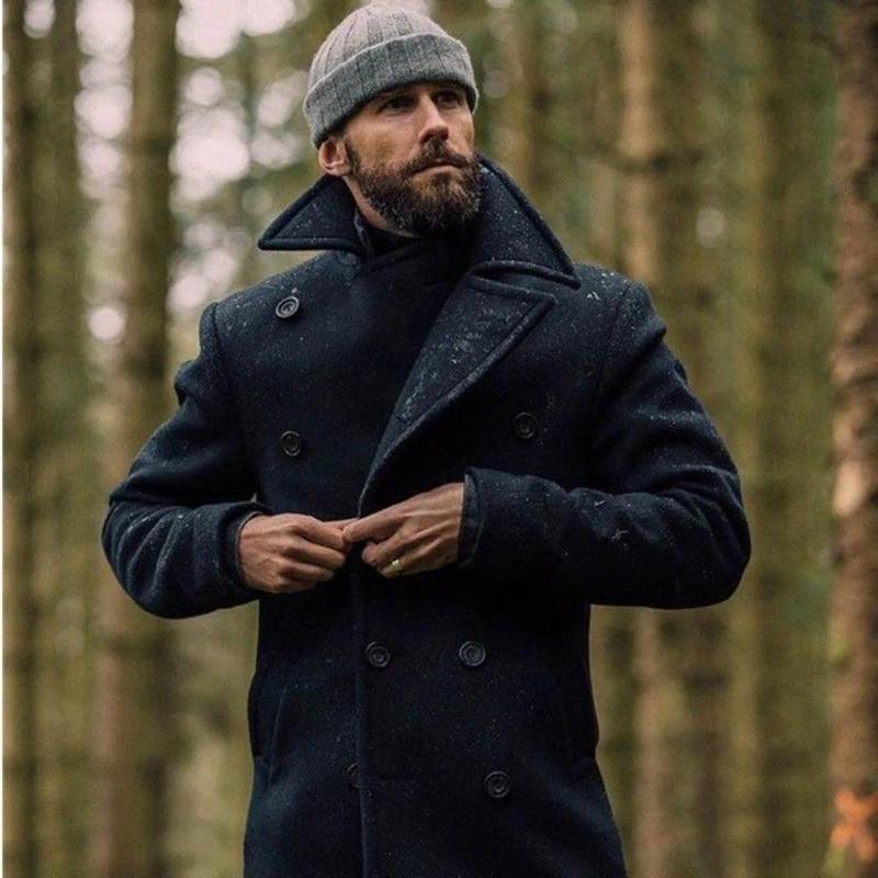 Men’s Peacoat – Long Sleeve Tweed Coat Autumn/Winter
