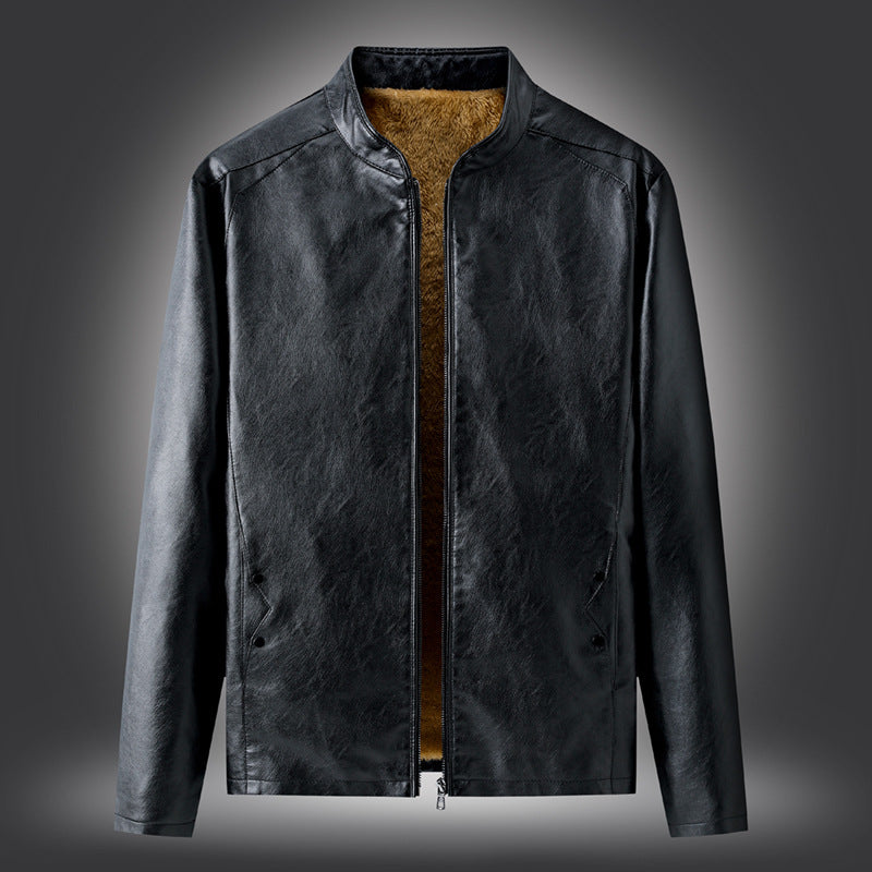 Men’s PU Leather Motorcycle Jacket Thick Velvet Winter Coat