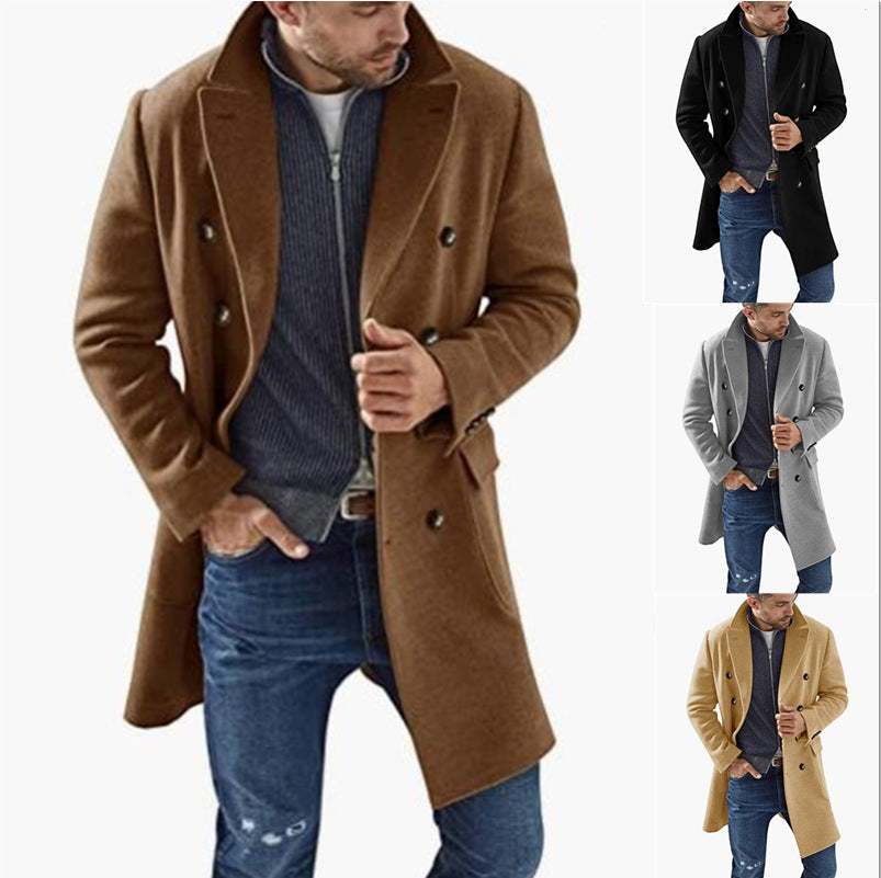 European Station Men’s Wool Coat – Autumn/Winter Thickened Long Coat