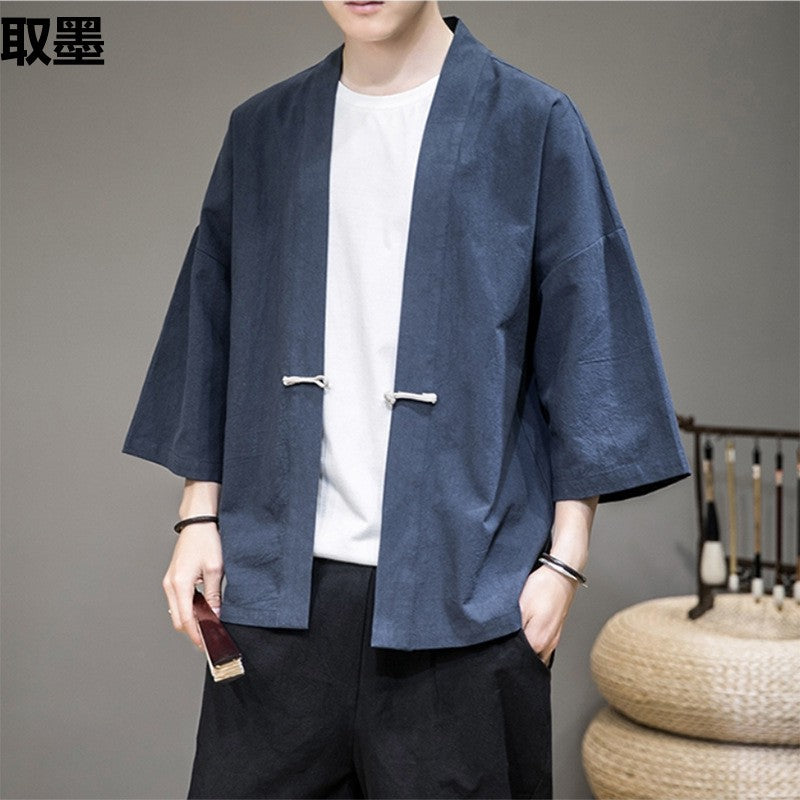Men’s Tang Suit Hanfu Kimono Cotton Linen Cardigan