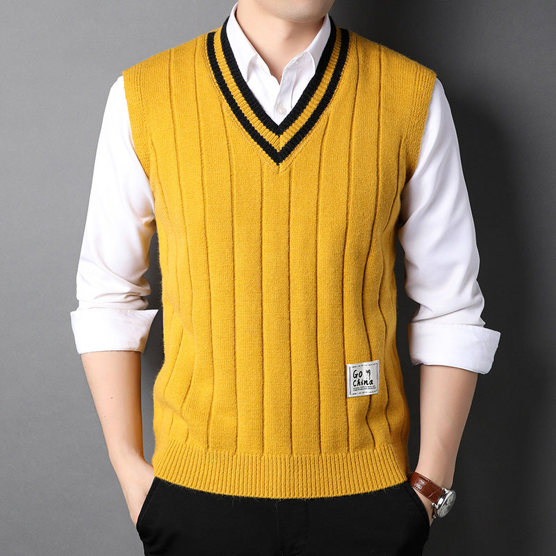 Men's Wool Yarn V-Neck Sweater Vest – Four Seasons Casual Knit