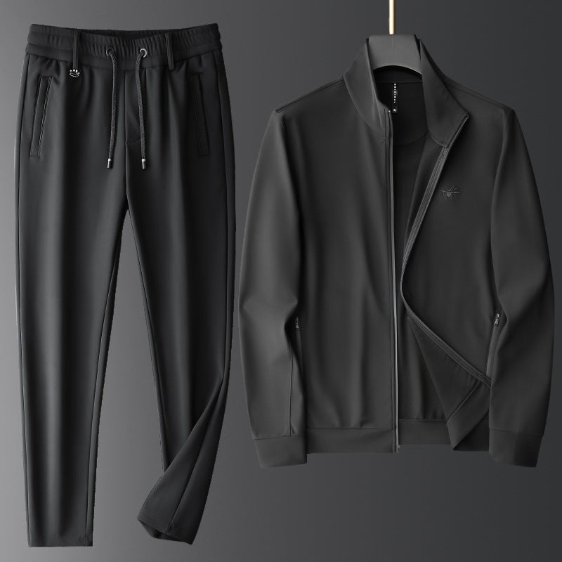 Men’s Light Luxury Sports Suit – Autumn Casual Fleece-Lined Jacket & Pants