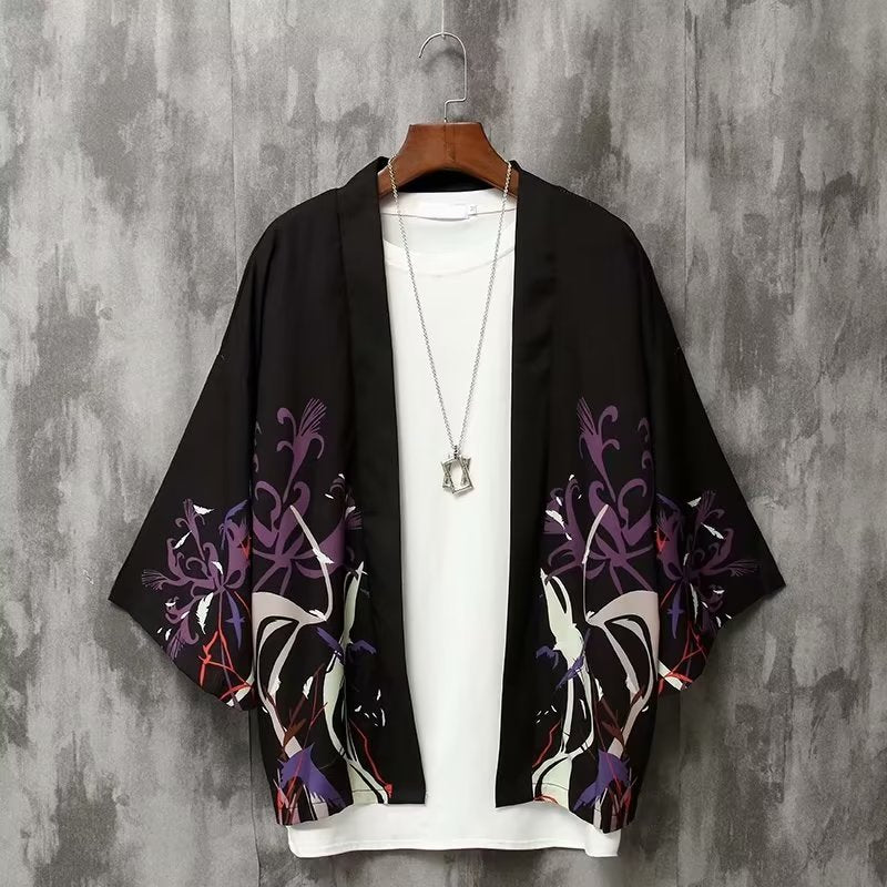 Men’s Crane Kimono Cardigan Vintage Japanese Robe