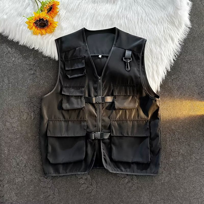 Japanese Men’s Multi-Pocket Workwear Vest – Autumn Street Sports Waistcoat