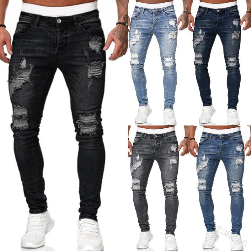 Men’s Ripped Slim Jeans Casual Small Feet Style