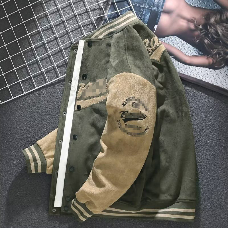Men’s Suede Baseball Jacket – Vintage Aviator Style