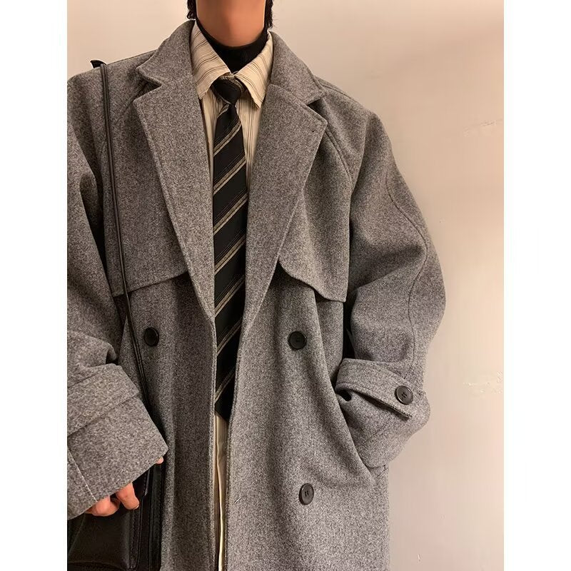Double-Breasted Overcoat – Men’s Elegant Wool Winter Coat