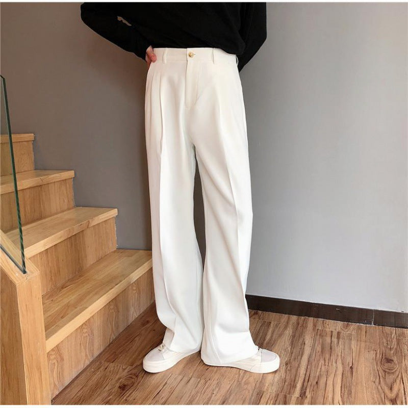 Men’s White Suit Pants – High-End Korean Wide-Leg Trousers