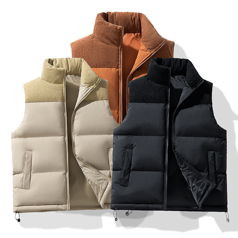 Men’s Corduroy Color-Block Vest – Trendy Cotton-Padded Waistcoat
