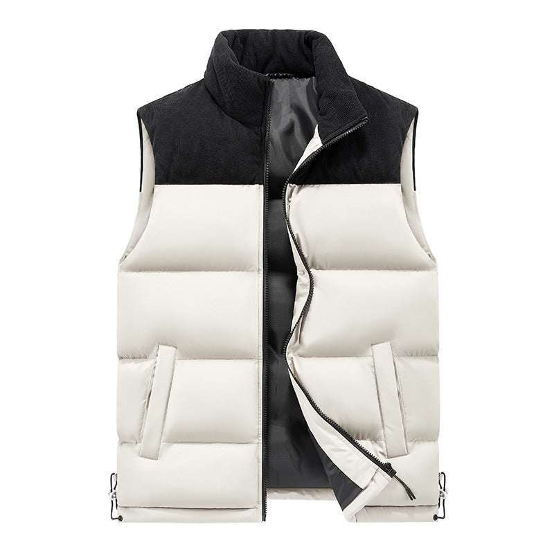 Men’s Contrast Stitch Stand-Collar Vest Autumn Winter Thick Sleeveless