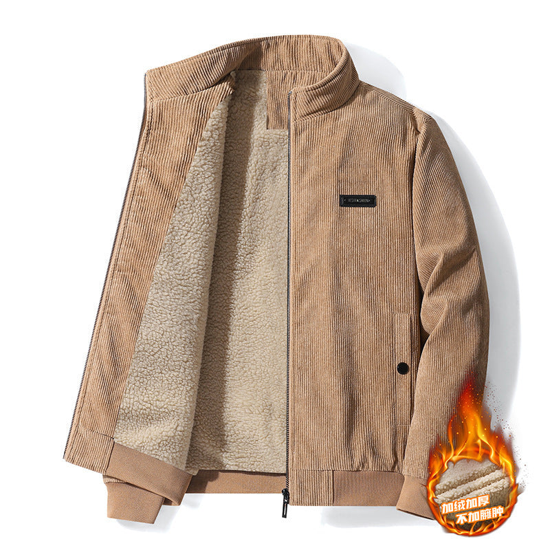 Men’s Corduroy Fleece Jacket – Thickened Lambskin Winter Coat