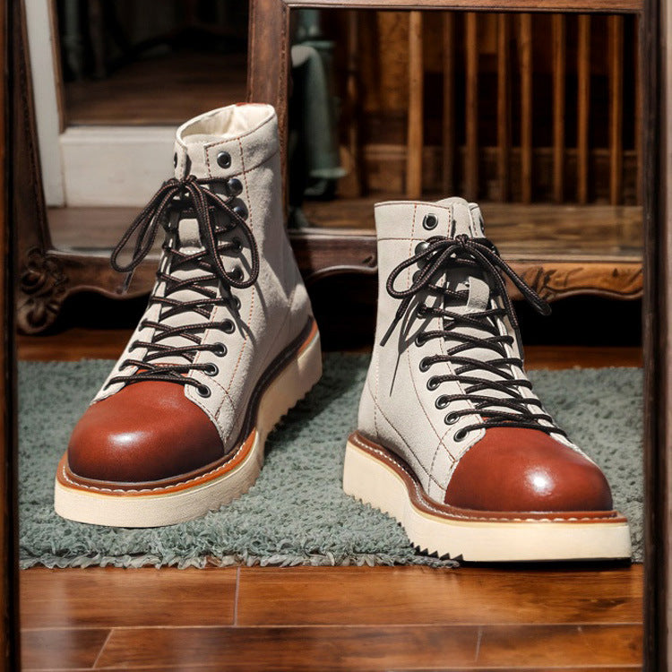 Ami Khaji Leather Martin Boots Men’s High-Top Motorcycle Work