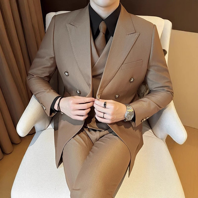Men’s Double-Breasted Three-Piece Slim Business Suit