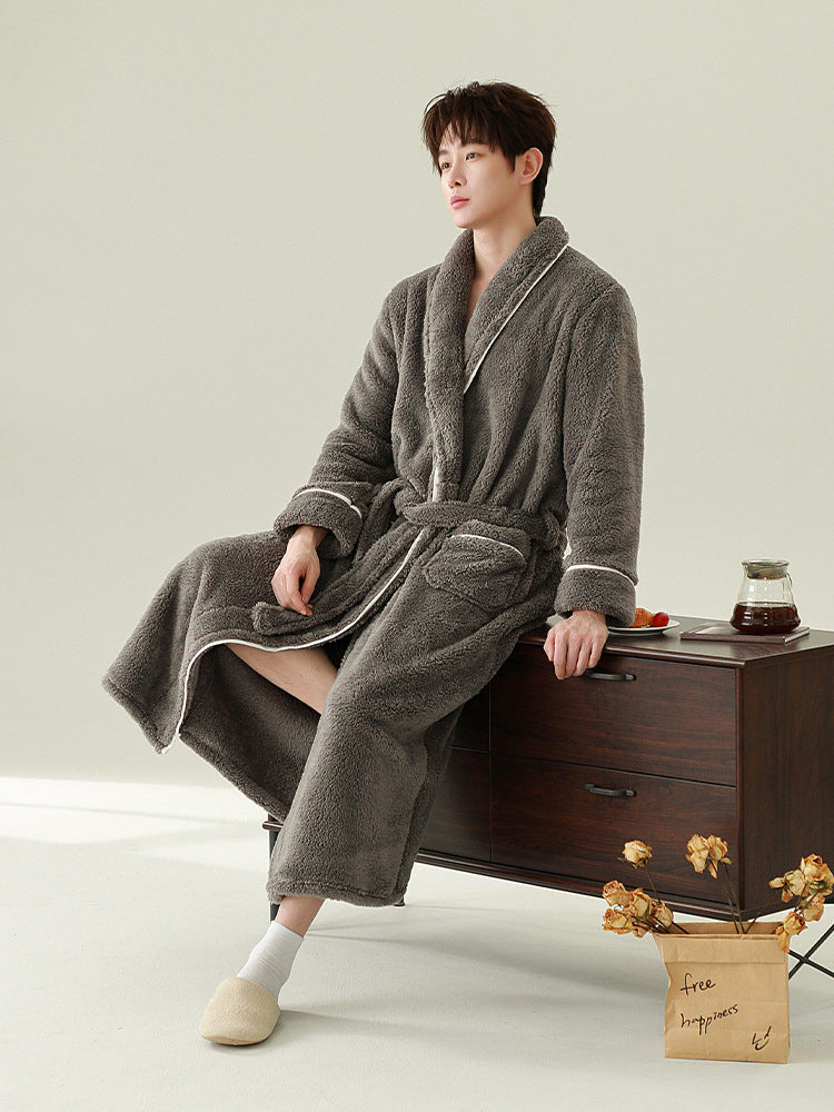 2025 Winter Coral Fleece Bathrobe – Thick Flannel Nightgown for Men & Women