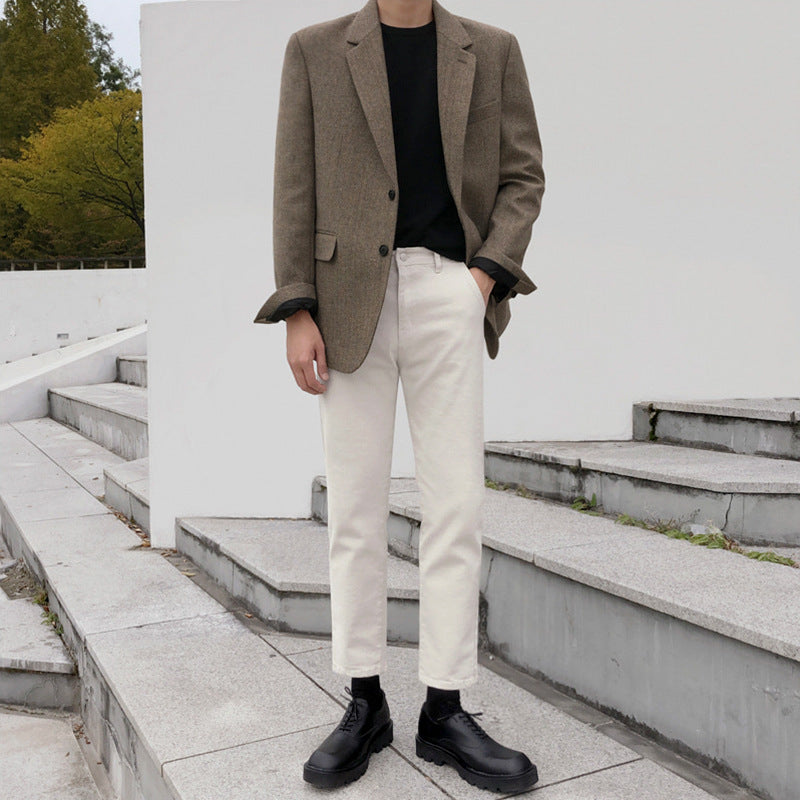 Korean Style Men’s Wool Suit Jacket – Autumn/Winter Thick