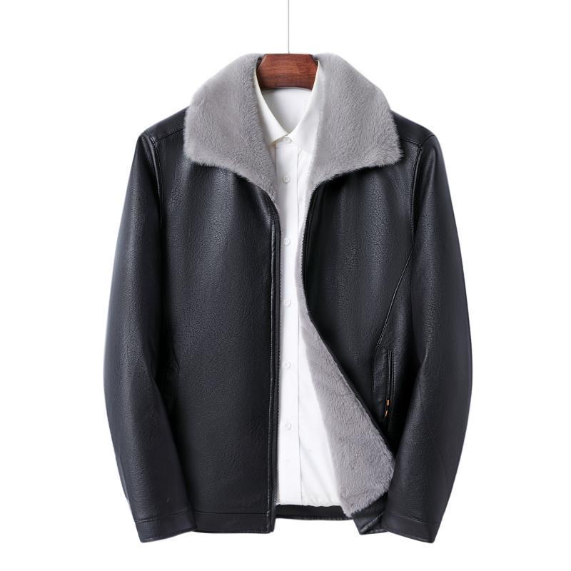 Men’s Fur Lined Leather Jacket Winter Warm Casual Coat