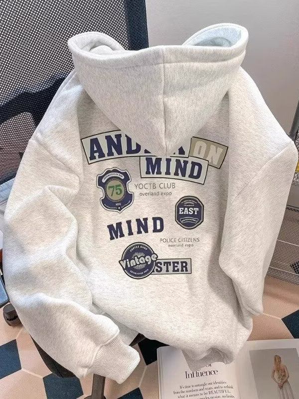 American Trendy Velvet Hooded Sweatshirt Men Heavyweight
