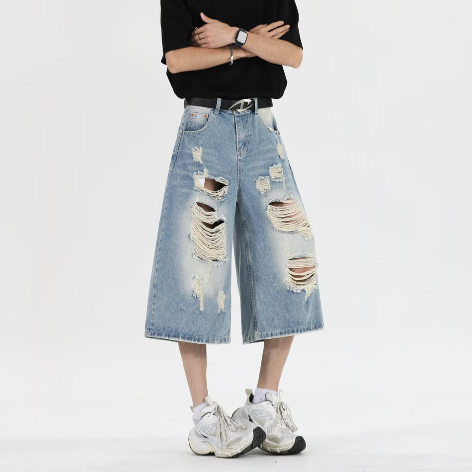 American Retro Ripped Summer Cropped Denim Pants