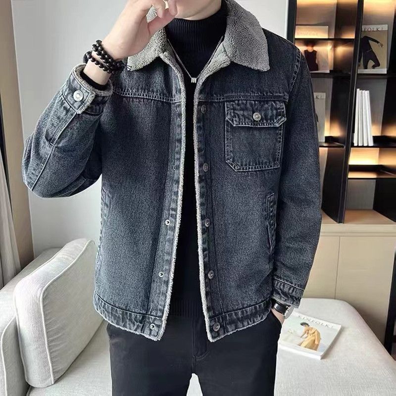 Men’s Winter Denim Jacket | Slim Korean Style Fur Collar Coat