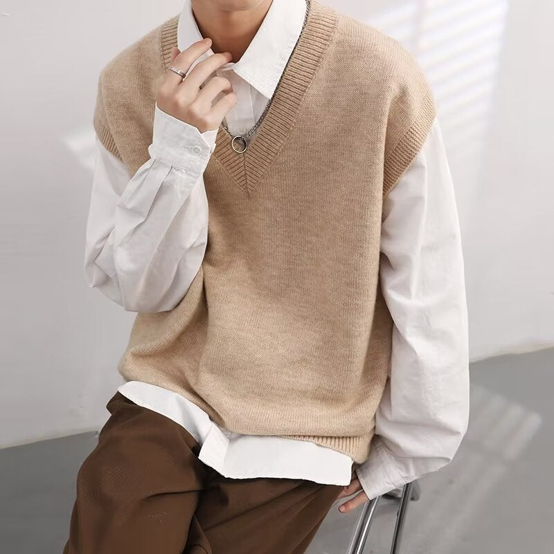 Sleeveless Sweater – Korean Style Loose V-Neck Knit Vest