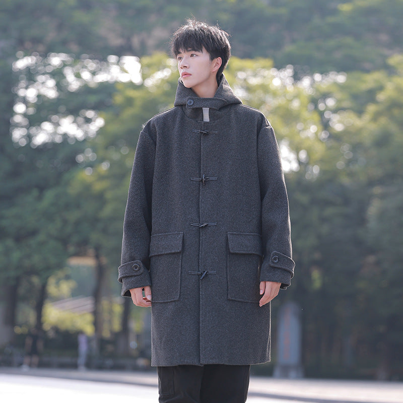 Men’s Woolen Trenchcoat – Mid-Length Casual Loose Winter Coat