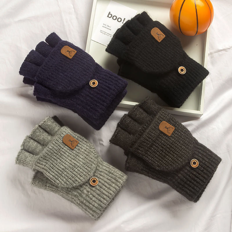 Men’s Jacquard Knit Half Finger Winter Gloves Warm