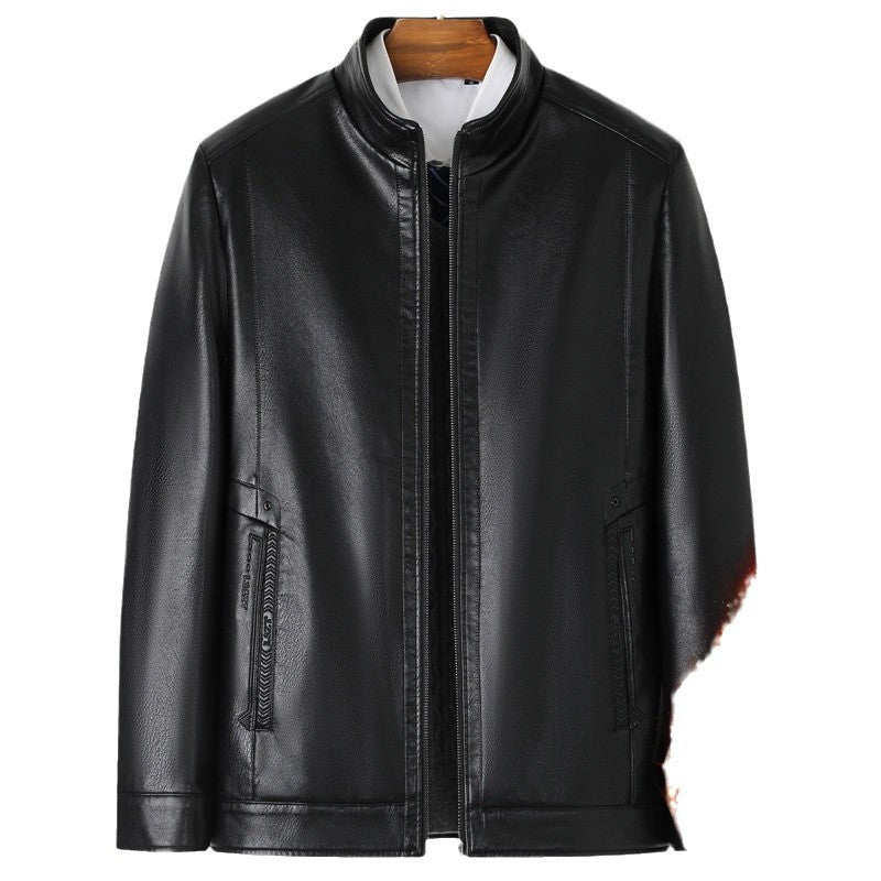 Men’s Plus Size Leather Jacket Fleece-Lined Dad Coat