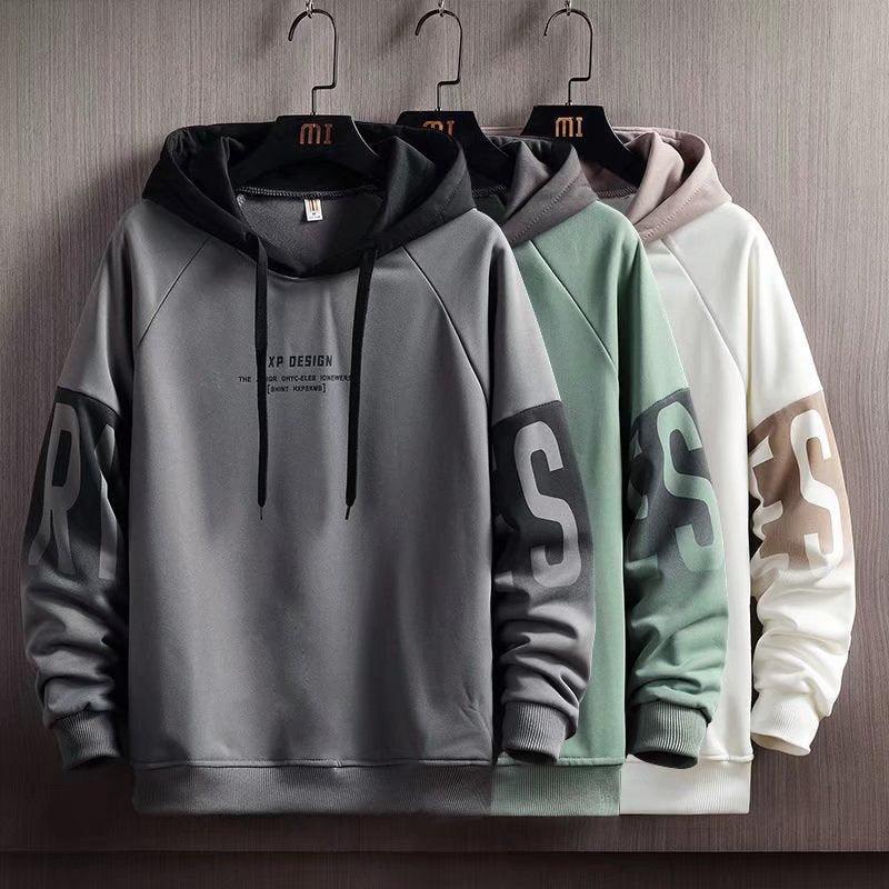 Men’s Letter Print Hoodie | Autumn Winter Korean Velvet Pullover