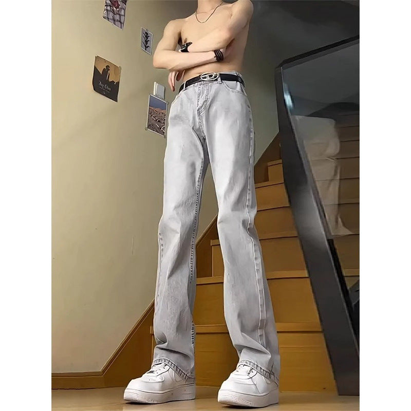 Smoke Gray Slim Straight Flared Jeans