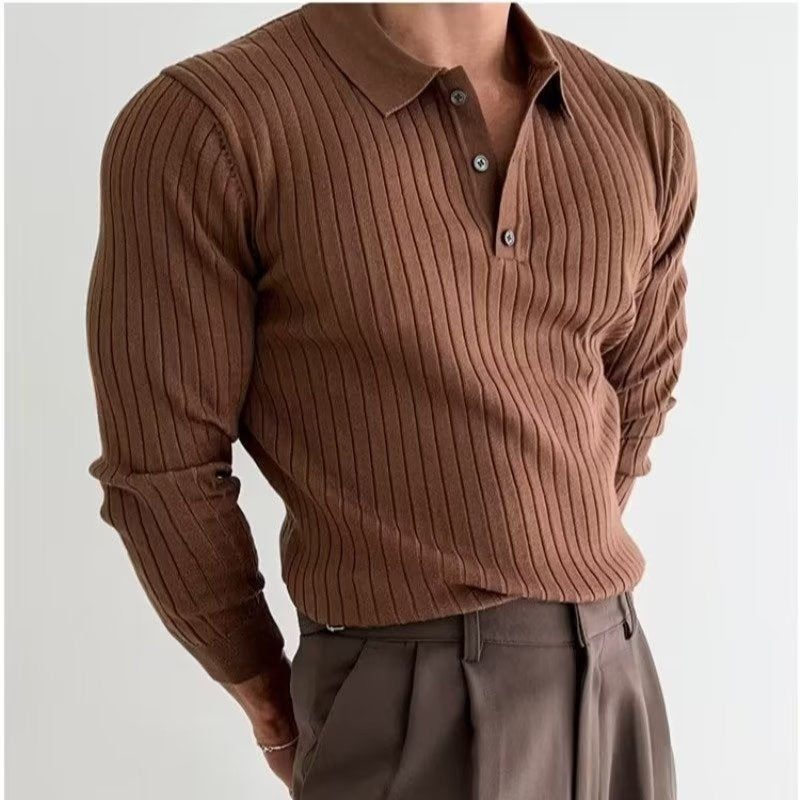 Men’s White Lapel Knitted Sweater – Casual Spring Style