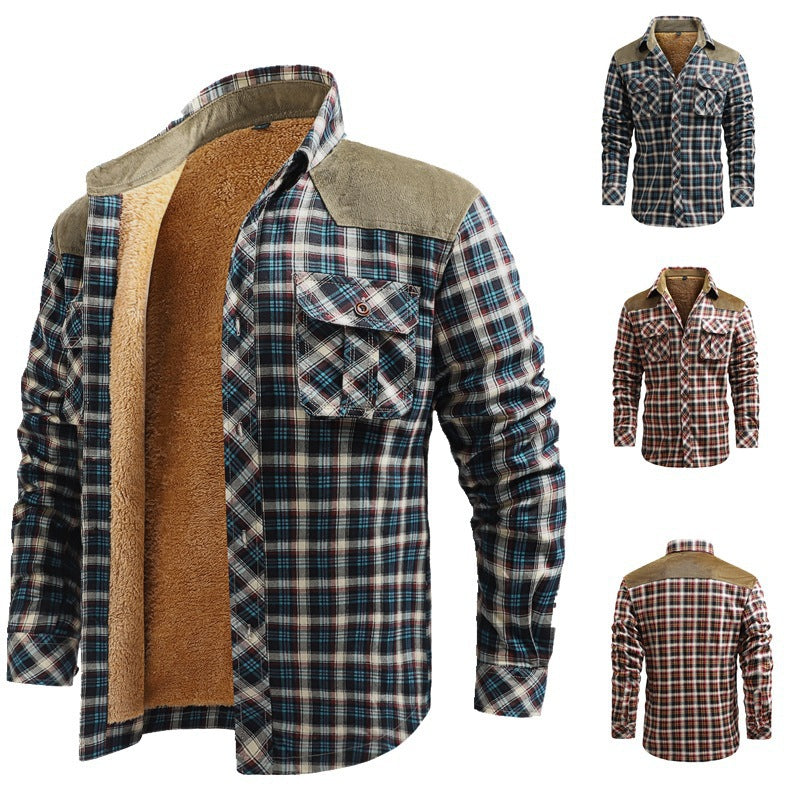 European Fleece Lined Plaid Mens Shirt 2025