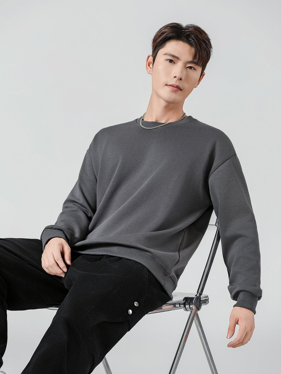 300g Fleece-Lined Round Neck Sweatshirt Women Loose Top