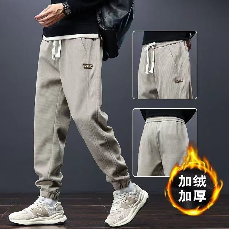 Loose Pleated Workwear Sweatpants Men Winter