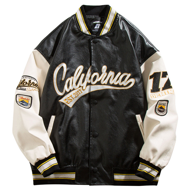 Men’s PU Leather Baseball Jacket – Spring & Fall Casual