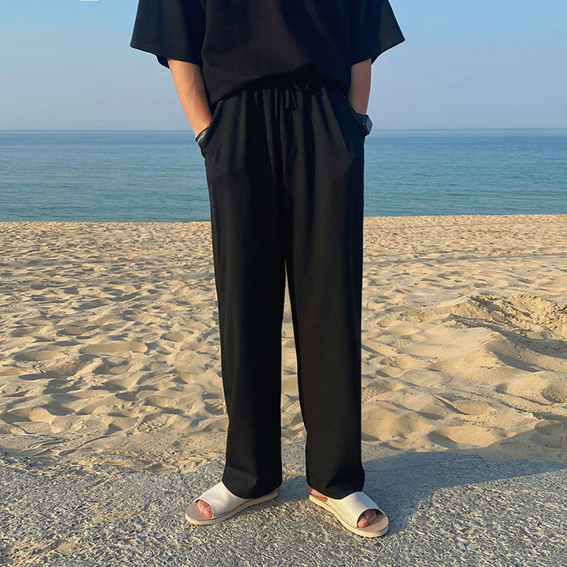 Korean Ice Silk Wide-Leg Pants – Men’s Summer Casual 2025