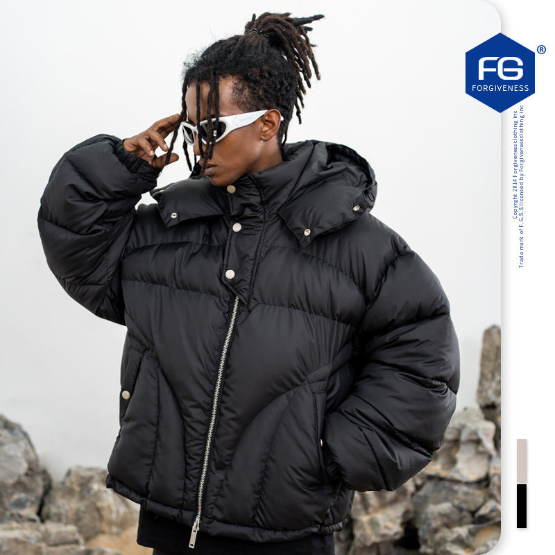 Men’s Functional Hooded Puffer Jacket – Solid Color 2025