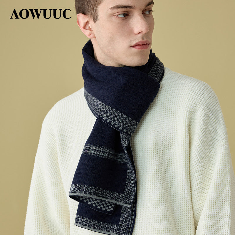 Men’s Wool Striped Plaid Scarf Thick Warm Gift