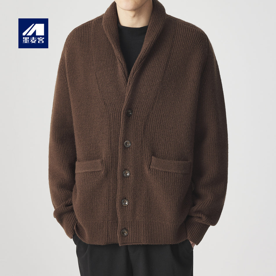 2025 Merino Wool Knitted Jacket – Men’s Raglan Sleeve Sweater Coat