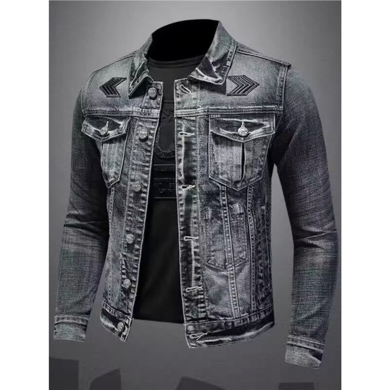 Men's Retro Denim Jacket Slim Fit Motorcycle Work Jacket