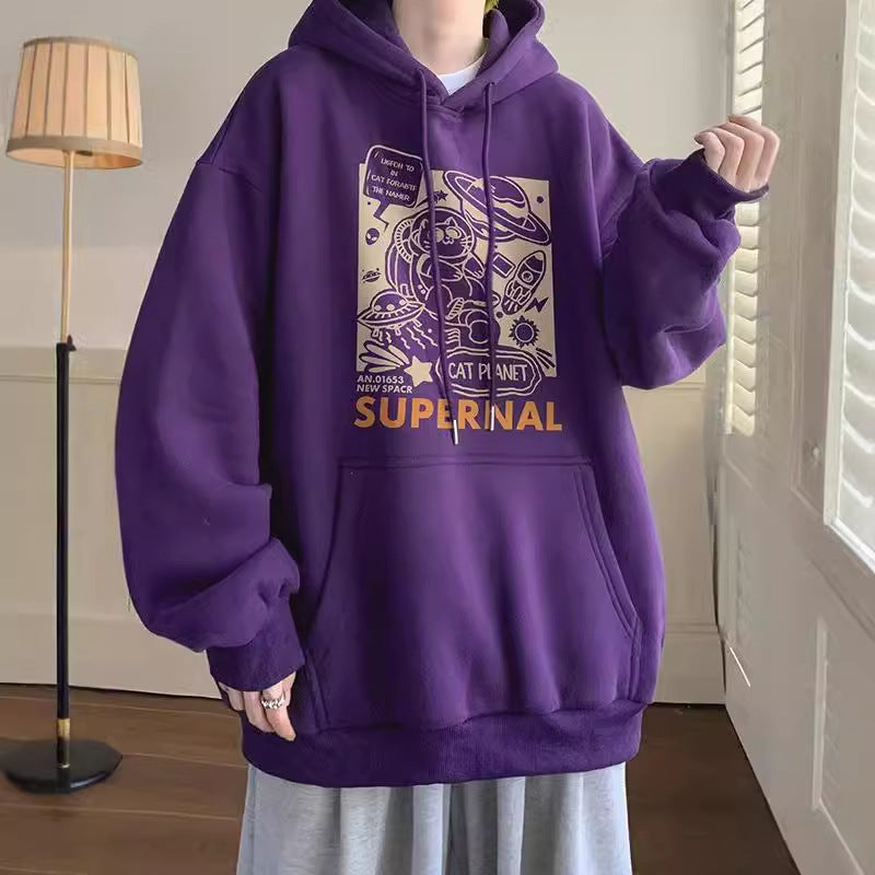 Men’s Purple Fleece Hoodie – Loose High Street Jacket