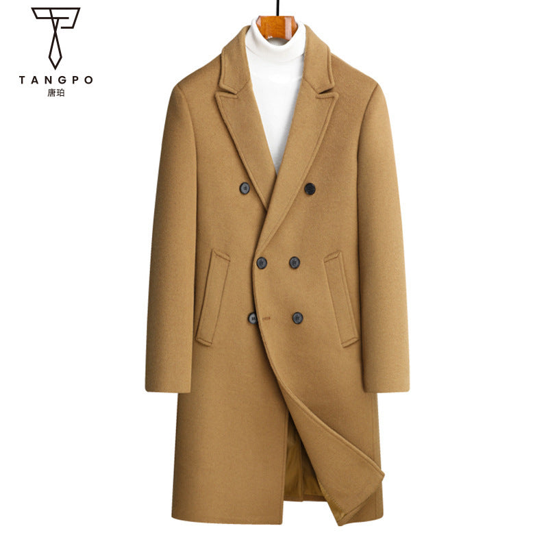 Customized Men’s Sheep Wool Coat – Long Double-Breasted Casual Suit