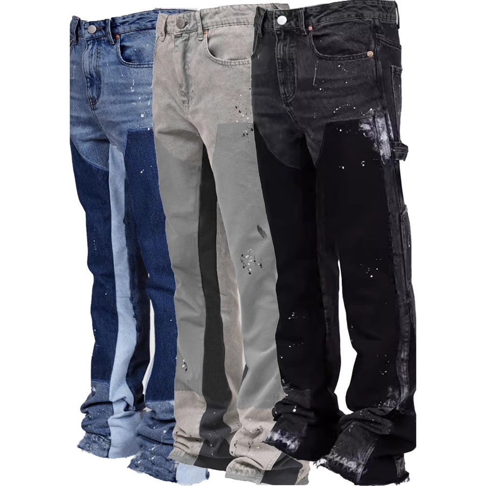 Trendy Stretch Denim Overalls Flared Pants Men
