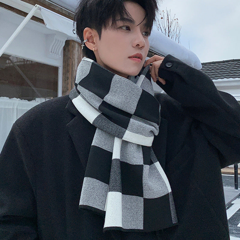 Men’s Knitted Plaid Winter Scarf Thick Warm Stylish