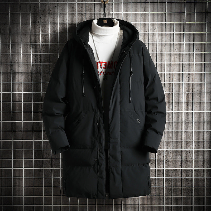 Men’s Mid-Length Cotton Coat – Large Size Hooded Winter Jacket